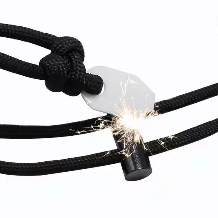 Outdoor Fire Starter Necklace – Emergency Survival Tool with Ferro Rod, Ceramic Striker & Paracord Lanyard