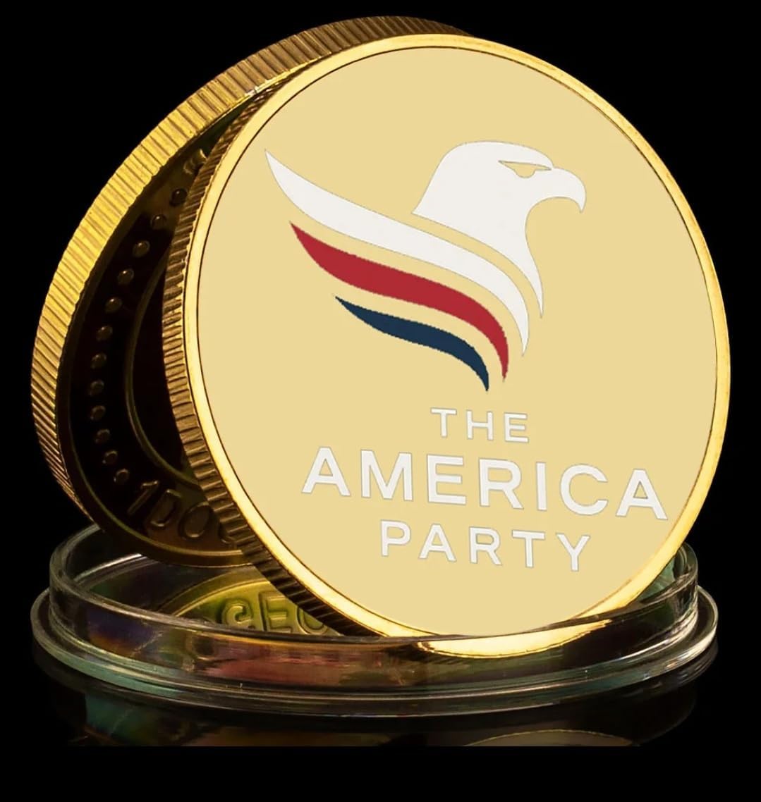The America Party Commemorative Gold Challenge Coin, Patriotic Eagle Design, Limited Edition Political Collectible Started by Elon Musk