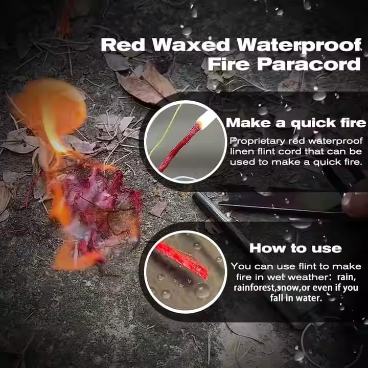 Outdoor Fire Starter Necklace – Emergency Survival Tool with Ferro Rod, Ceramic Striker & Paracord Lanyard