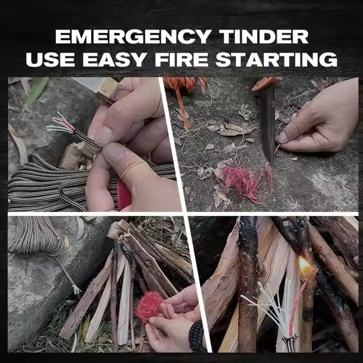 Outdoor Fire Starter Necklace – Emergency Survival Tool with Ferro Rod, Ceramic Striker & Paracord Lanyard