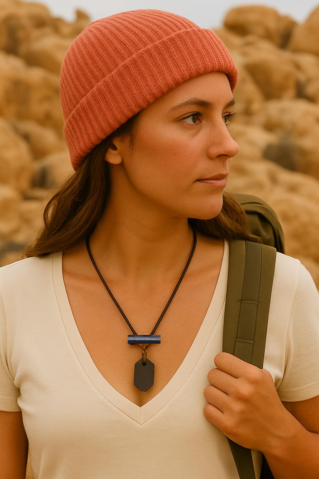 Outdoor Fire Starter Necklace – Emergency Survival Tool with Ferro Rod, Ceramic Striker & Paracord Lanyard