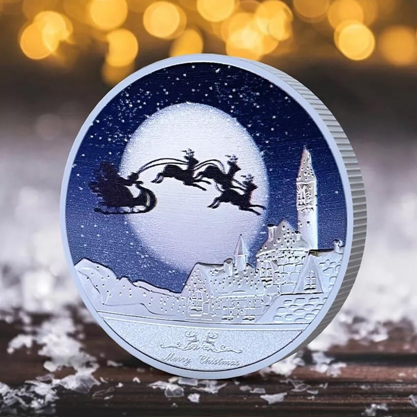 Christmas Commemorative Coin, Colorful Embossed Santa Claus Medal Merry Christmas Santa Claus